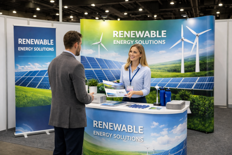 🏢 Stoisko targowe – jak je przygotować? Roll-upy, ścianki reklamowe | RGBdruk